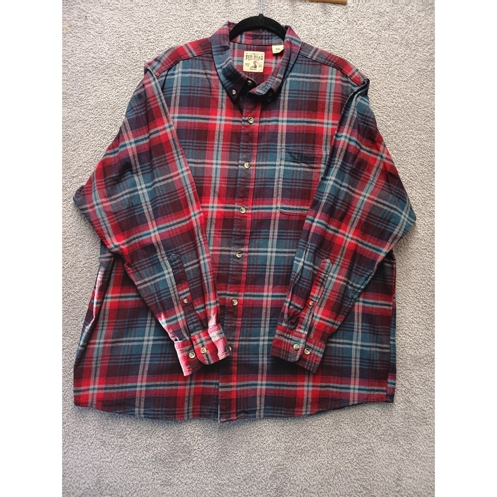 Red Head Brand Co‎ Flannel Shirt Men's 2XL Red Blue Plaid Cotton